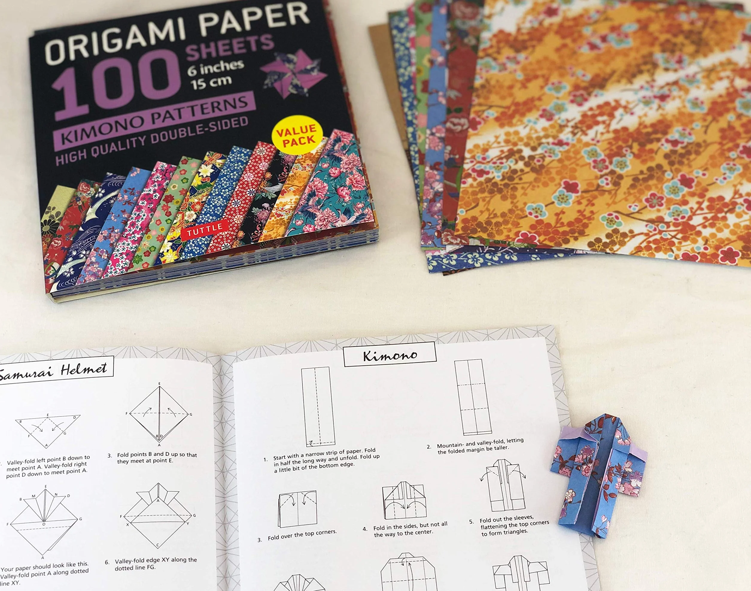 Origami Paper 100 Sheets Kimono Patterns 6" (15 CM): High-Quality Double-Sided Origami Sheets Printed: Double-Sided Origami Sheets Printed with 12 ... (Instructions for 6 Projects Included)