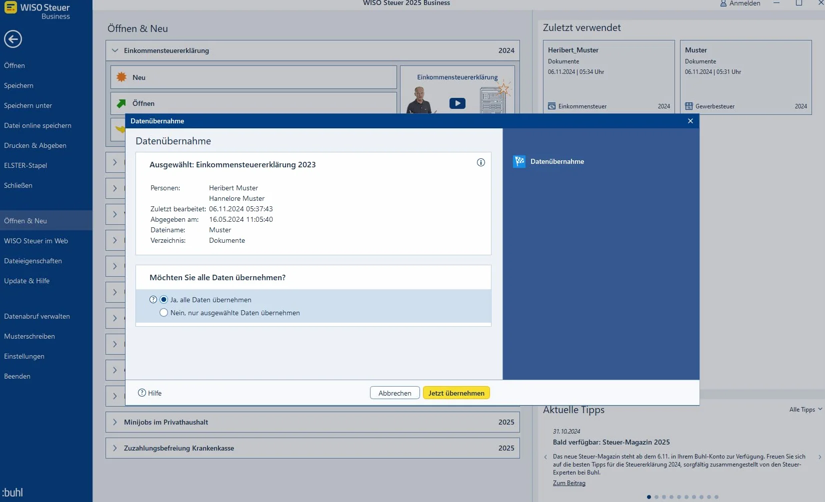 WISO Steuer 2025 Business: Profi-Software für das Veranlagungsjahr 2024