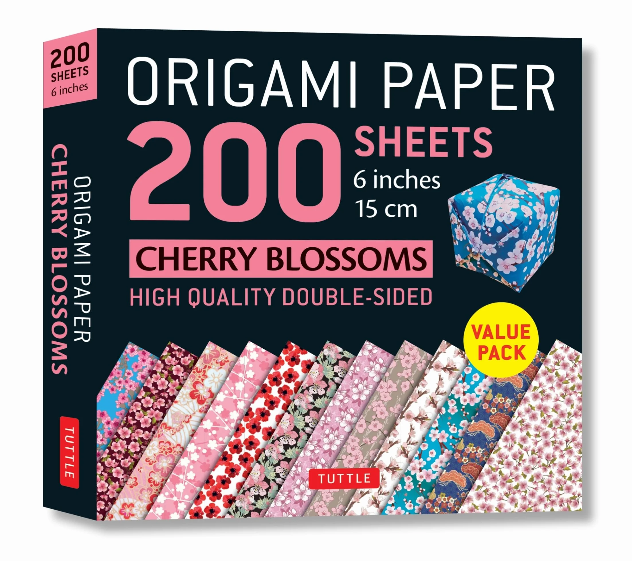 Tuttle Origami Paper Cherry Blossoms 200 Sheets 6" (15 cm) 12 Colors Instructions for 8 Projects