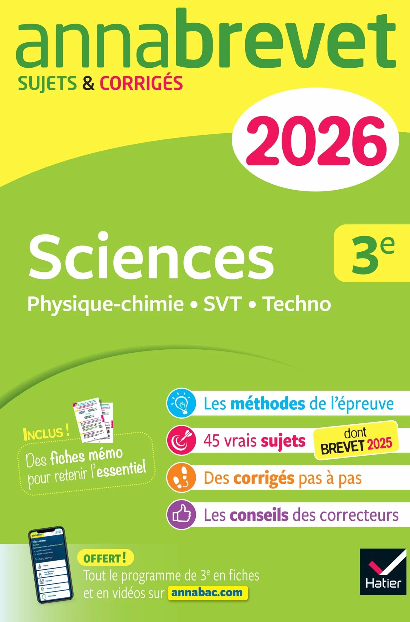 Annales du brevet 2026 - Annabrevet Sciences (Physique-chimie, SVT, Technologie) 3e - Nouveau brevet: sujets corrigés & méthodes pour réussir son brevet