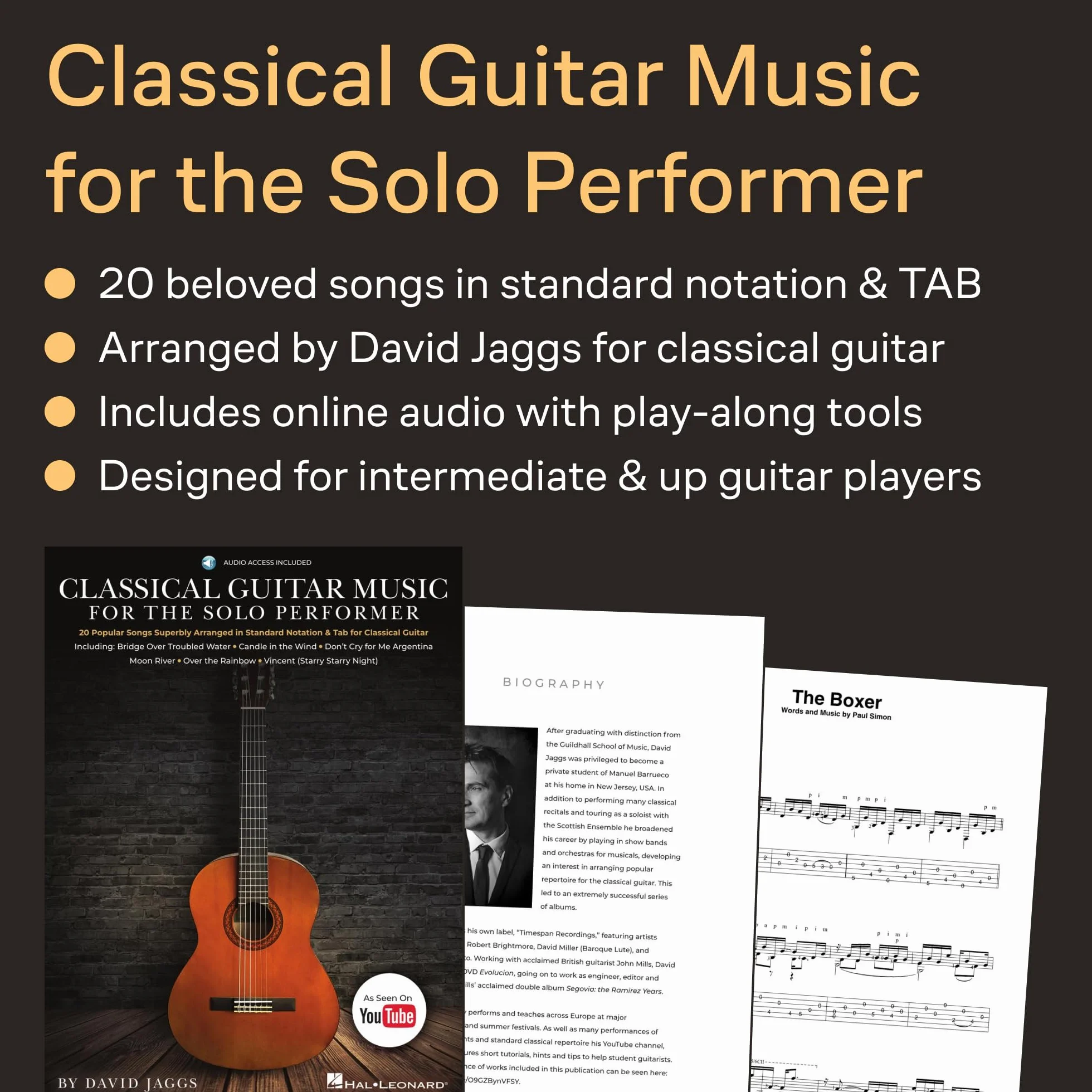 Classical Guitar Music for the Solo Performer: 20 Popular Songs Superbly Arranged in Standard Notation and Tab Book/Online Audio