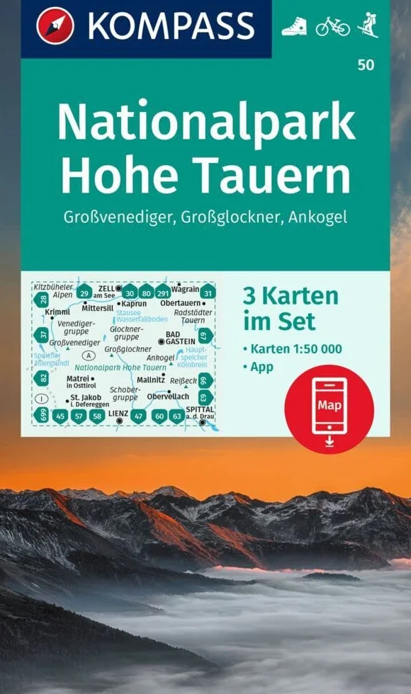 Carta escursionistica Kom 50. Nationalpark Hohe Tauern, Großvenediger, Großglockner, Ankogel: Set van 3 wandelkaarten Schaal 1 : 50.000