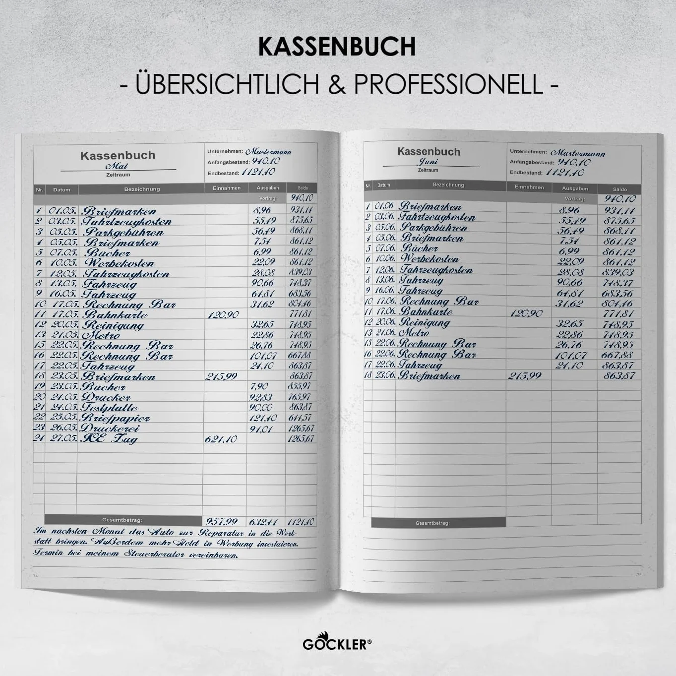 Gockler KASSENBUCH A4: Einnahmen-Ausgaben-Buch für Selbstständige, Haushalt & Gastronomie, 100+ Seiten, steuerkonform, blau
