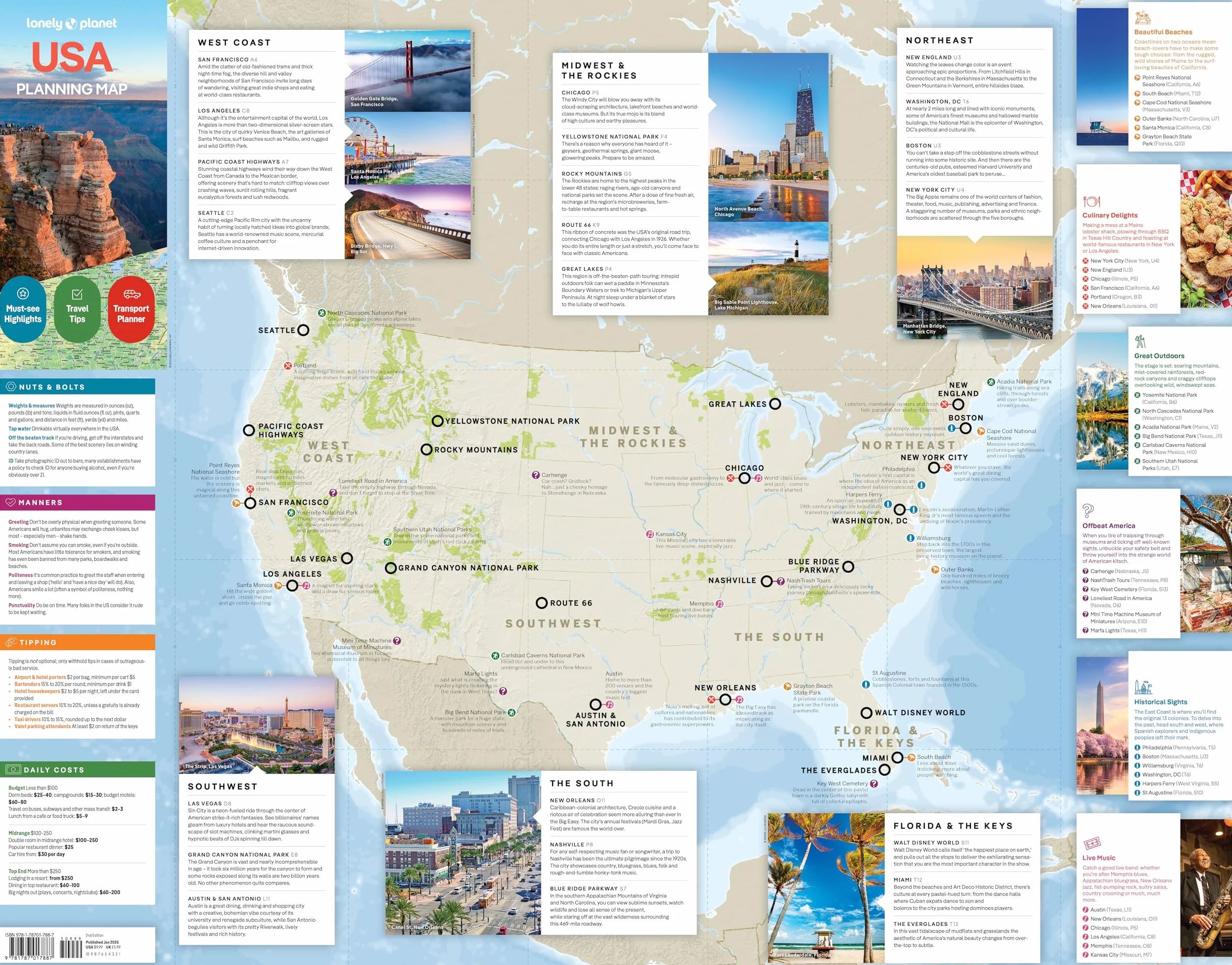 USA Planning Map 2ed -anglais-: Durable, Waterproof, Easy-Fold Travel Map with Attractions, Itineraries & Transport Guide
