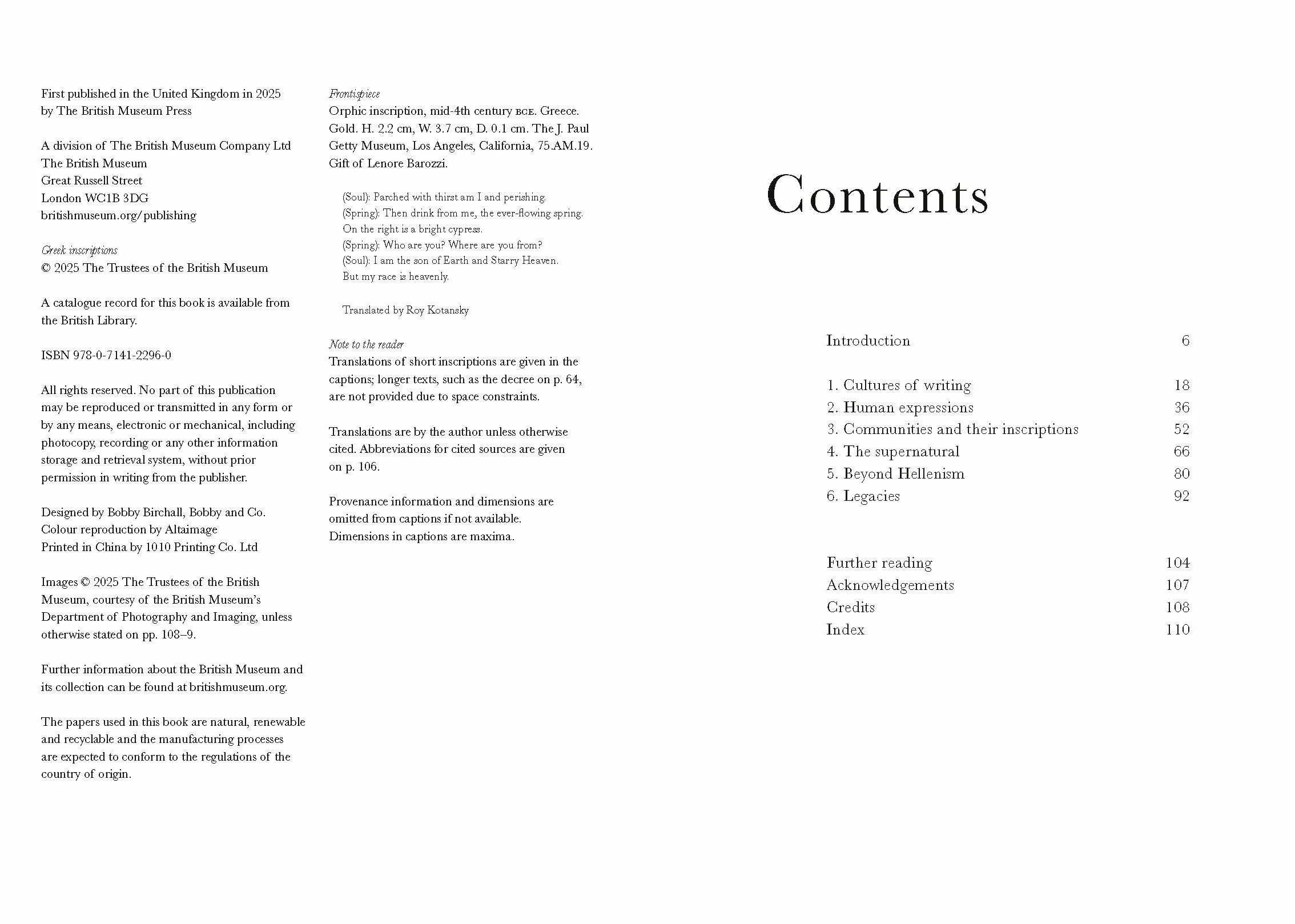 Greek inscriptions /anglais
