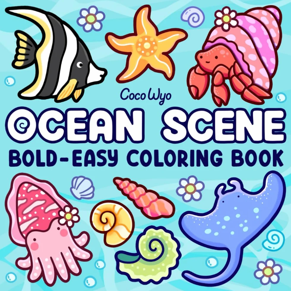 Ocean Scene: Coloring Book for Adults and Kids, Bold and Easy Designs for Relaxation with Sea Life