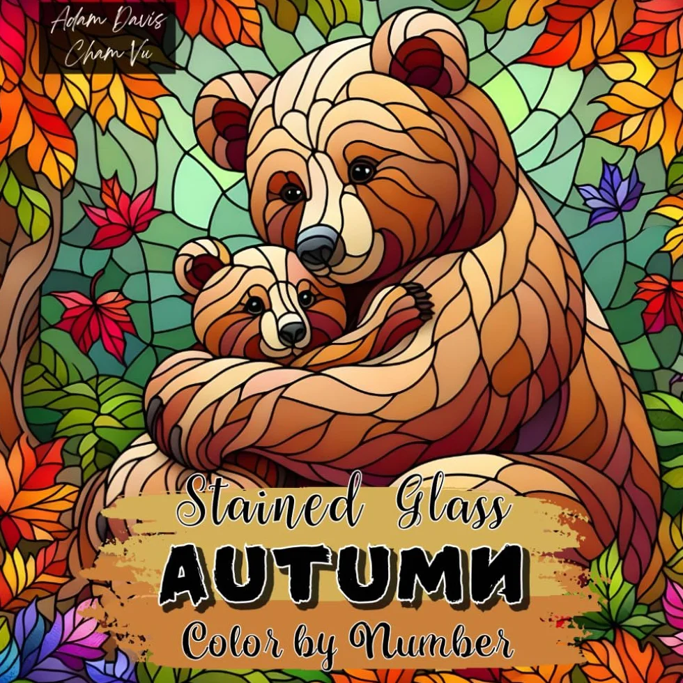 Stained Glass Autumn Color by Number for Adults: 30 Relaxing Designs