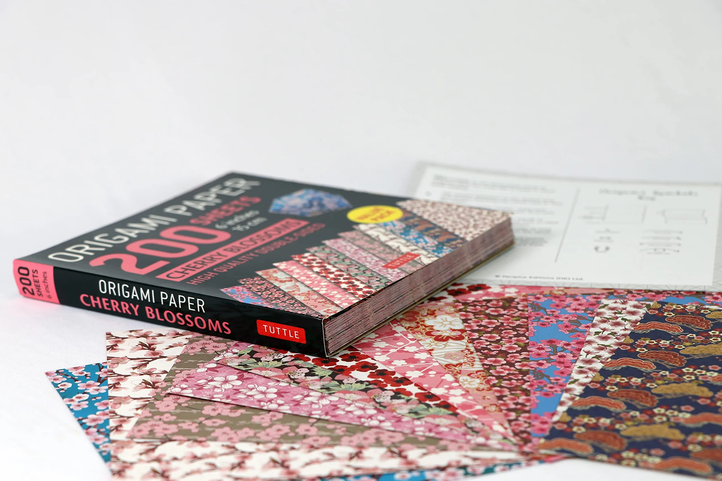 Tuttle Origami Paper Cherry Blossoms 200 Sheets 6" (15 cm) 12 Colors Instructions for 8 Projects