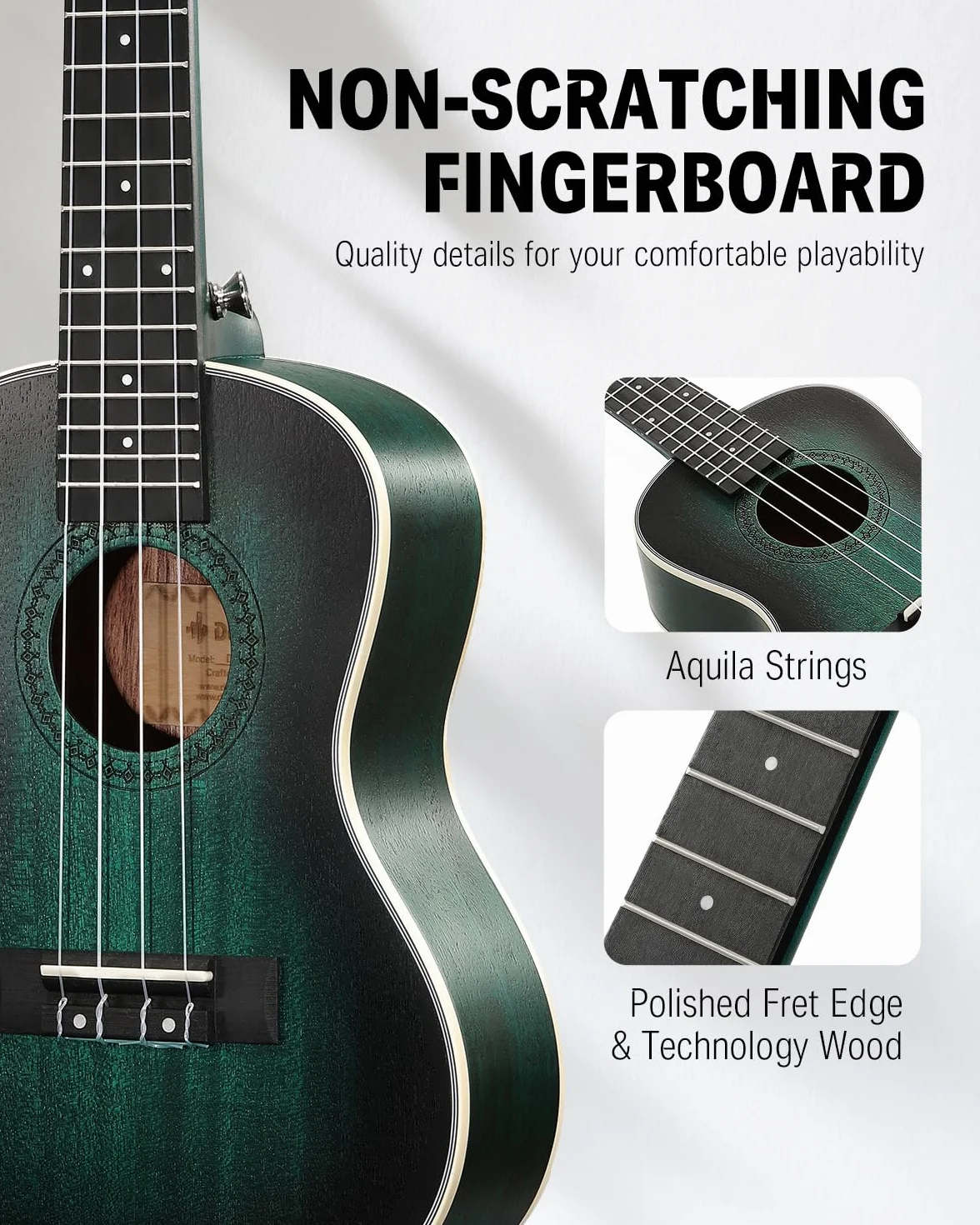 Donner Ukulele koncertowe, profesjonalny zestaw 50 cm, mahoniowe ukelele dla początkujących, dorosłych, dzieci, z lekcją online, torba na siłownię, torba Aquila, stringi, tuner, pasek, DUC-200B, kolor niebieski