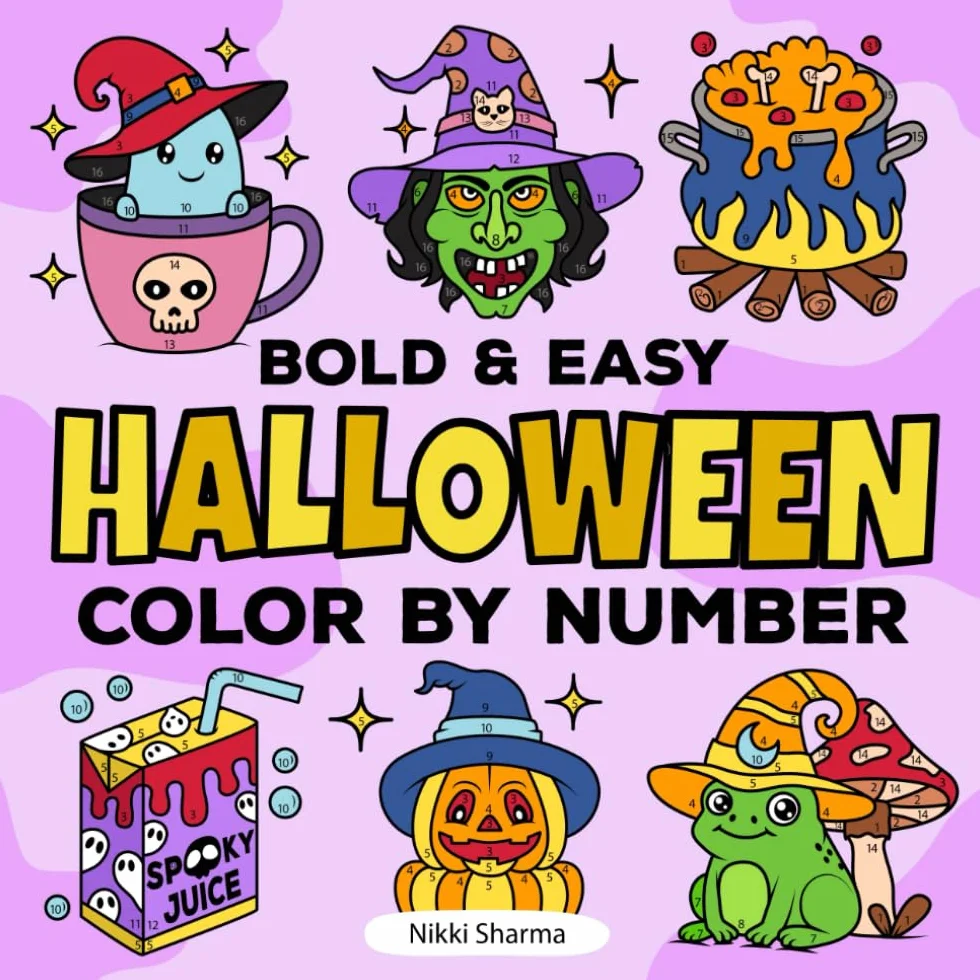 Halloween Color by Number: Bold and Easy Coloring Book for Adults and Kids with Spooky Cute Designs