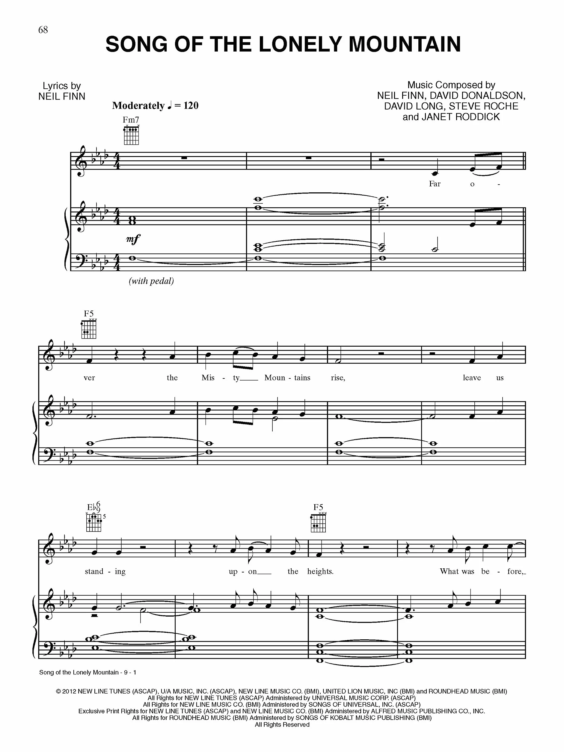 The Hobbit: An Unexpected Journey Sheet Music for Piano/Vocal