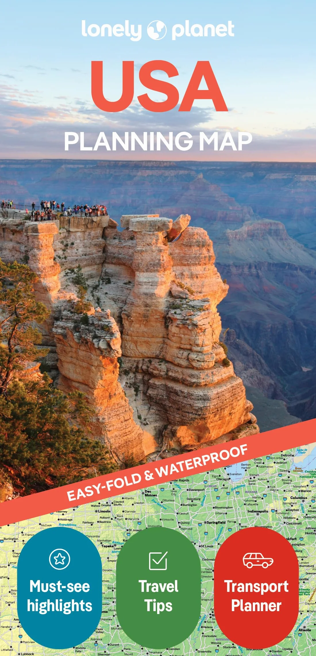 USA Planning Map 2ed -anglais-: Durable, Waterproof, Easy-Fold Travel Map with Attractions, Itineraries & Transport Guide