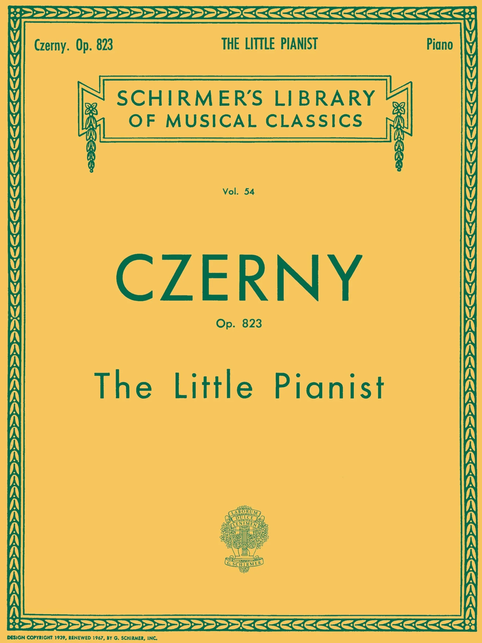 Carl Czerny The Little Pianist Op. 823 Piano Schirmer Library of Classics Volume 54