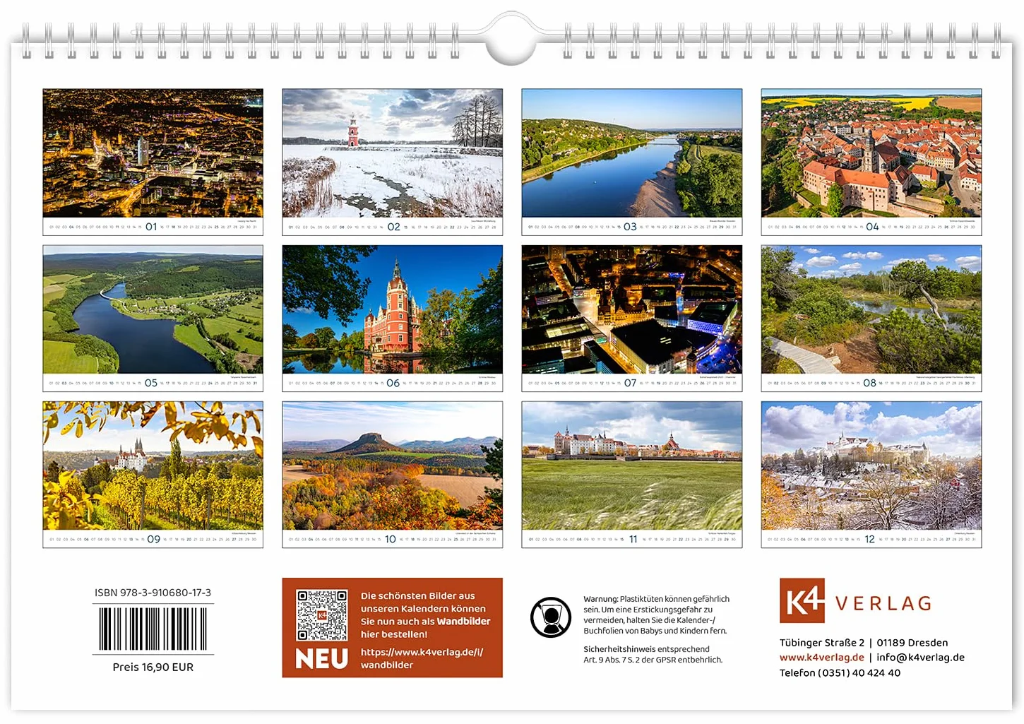 Kalender Sachsen 2026: | 30 x 20 cm | weißes Kalendarium