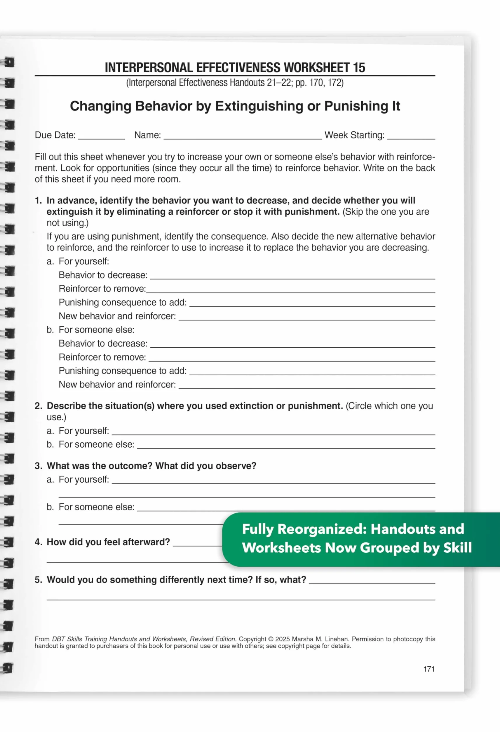 DBT Skills Training Handouts and Worksheets, Revised Edition, Spiral-Bound