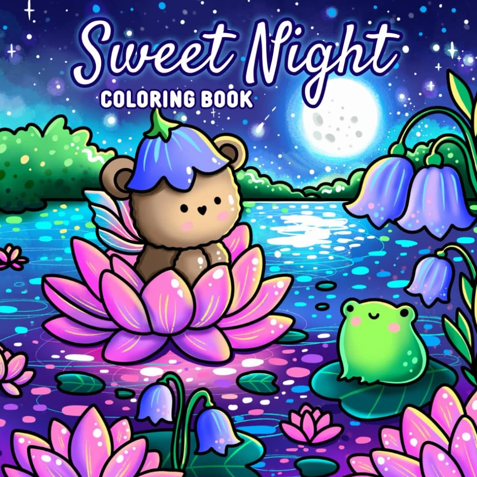 Sweet Night Hand-Drawn Coloring Book: 42 Magical Illustrations of Starry Skies, Cute Animals, Peaceful Night Scenes for All Ages