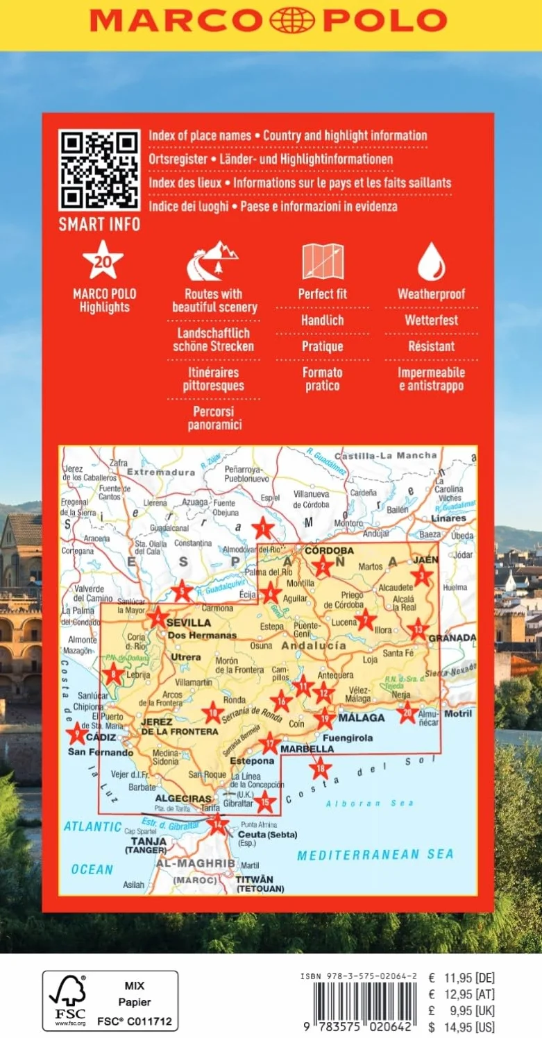 Andalousie, Costa del Sol 1 : 200.000: Sevilla, Cordoba, Granada - Straßenkarte und Autokarte mit sehenswerten Strecken, Highlights und digitaler Erweiterung
