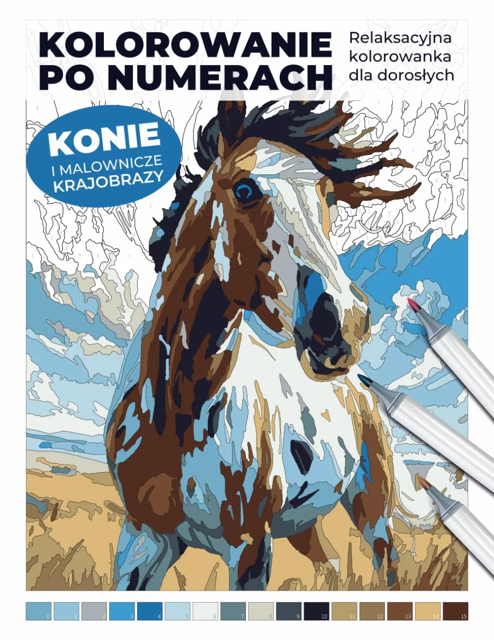 Kolorowanie po numerach: Konie i malownicze krajobrazy - relaksacyjna kolorowanka dla dorosłych