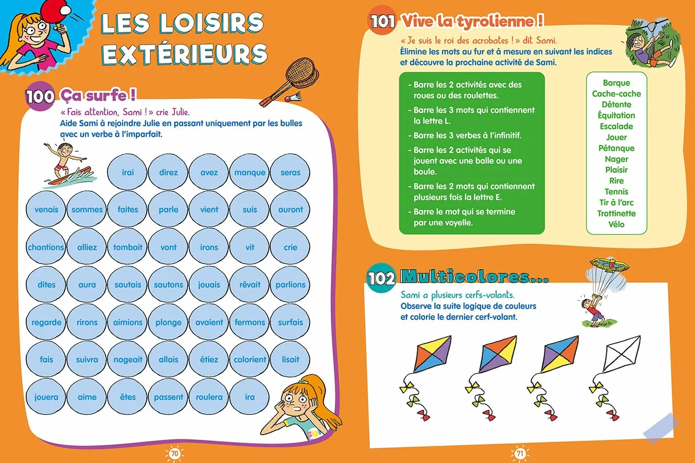 100 Jeux de vacances - Sami et Julie - Du CE2 au CM1 - Cahier de vacances 2026: Pour réviser tout en s'amusant ! Avec 1 crayon