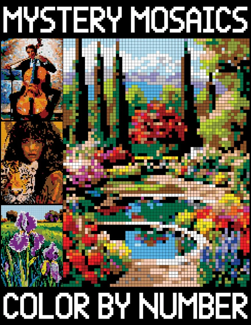 Mystery Mosaics Color By Number: Activity Puzzle Coloring Book for Adults Relaxation & Stress Reli ef, Pixel Art Challenges to Reveal Hidden Images