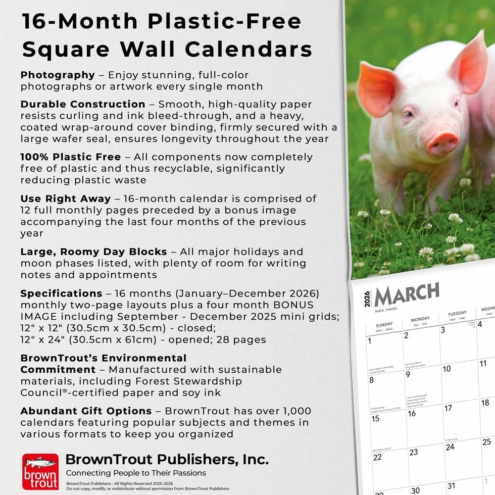 Piglets – Ferkel 2026 – 16-Monatskalender: Original BrownTrout-Kalender [Mehrsprachig] [Kalender]