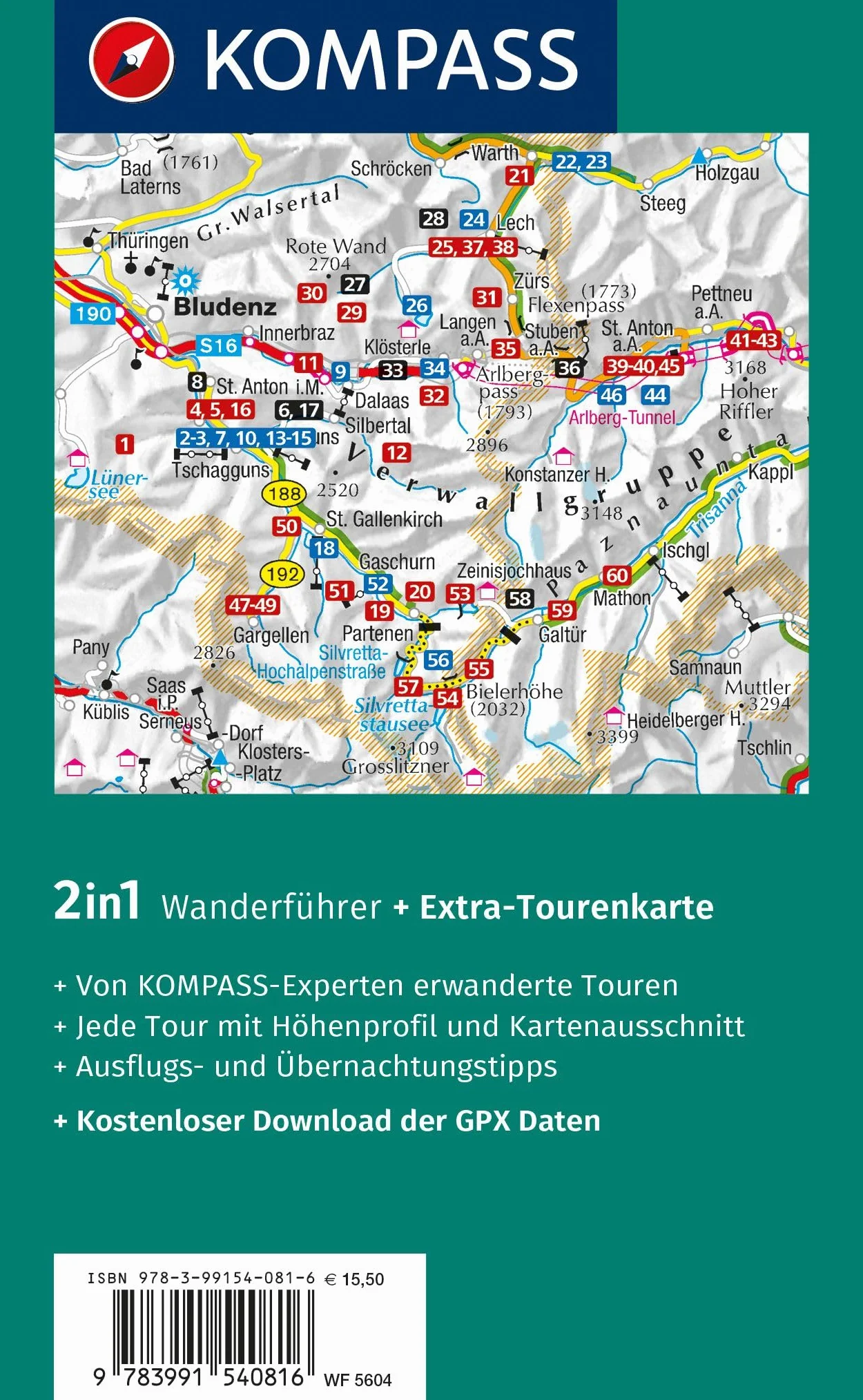KOMPASS Wanderführer Montafon, Arlberg, Silvretta, 60 Touren mit Extra-Tourenkarte: GPS-Daten zum Download: 5604