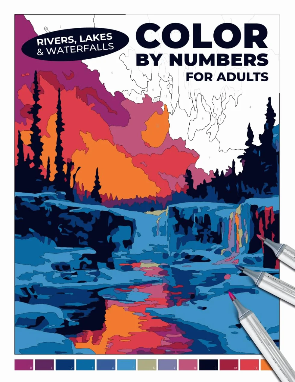 Rivers, Lakes & Waterfalls Color by Numbers for Adults: Peaceful Water Landscapes Coloring Book | Realistic Nature Scenes for Relaxation & Stress Relief — For Markers or Colored Pencils