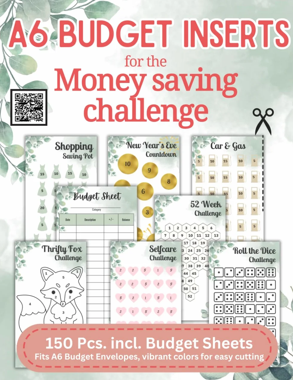 A6 Budget Inserts: for the Money Saving Challenge I Sheets fit the A6 Budget File I Incl. A6 Budget Sheets I Colorful and varied Sheets to cut out