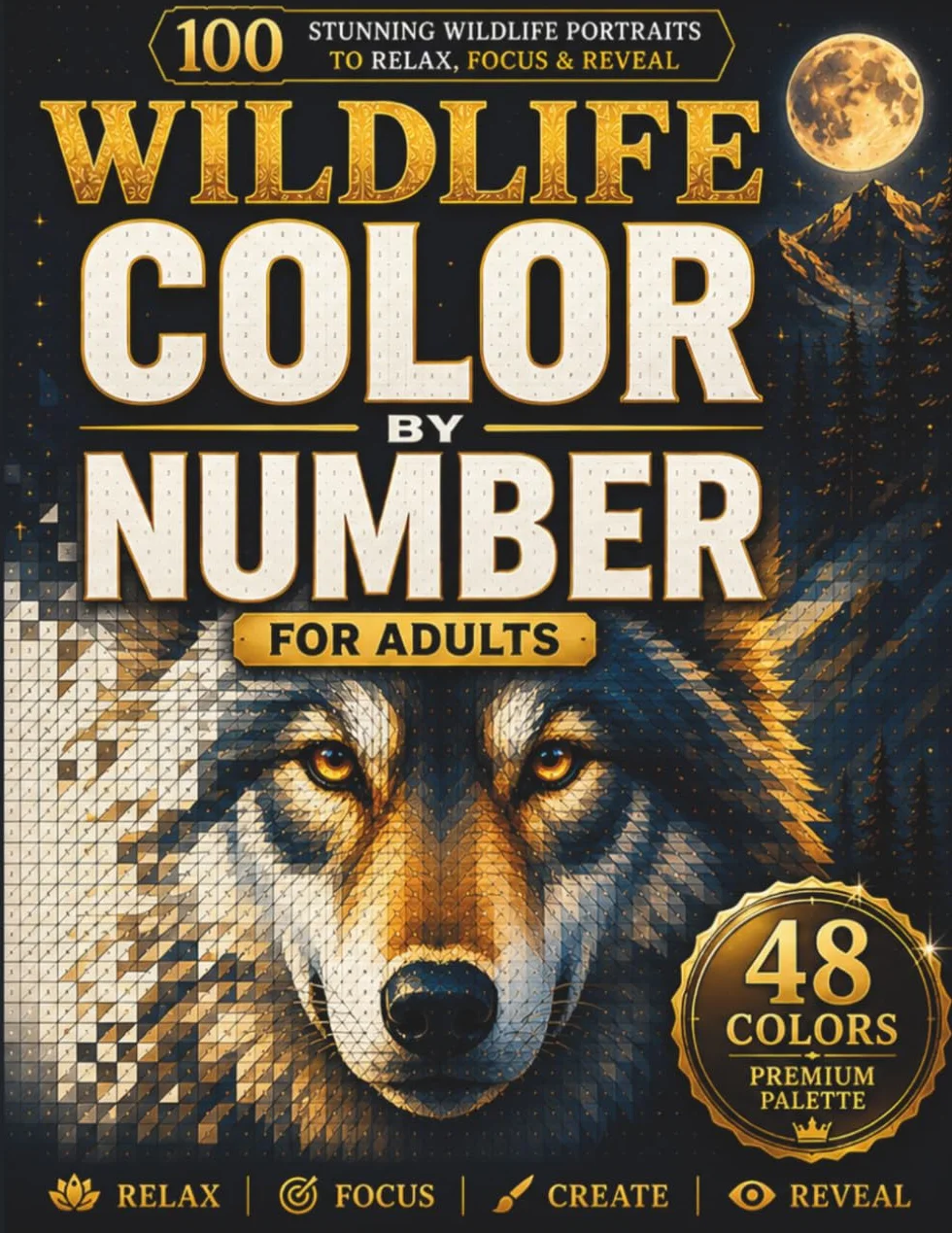 Wildlife Color By Number for Adults: 100 Mosaic Animal Portraits to Relax, Focus and Relieve Stress