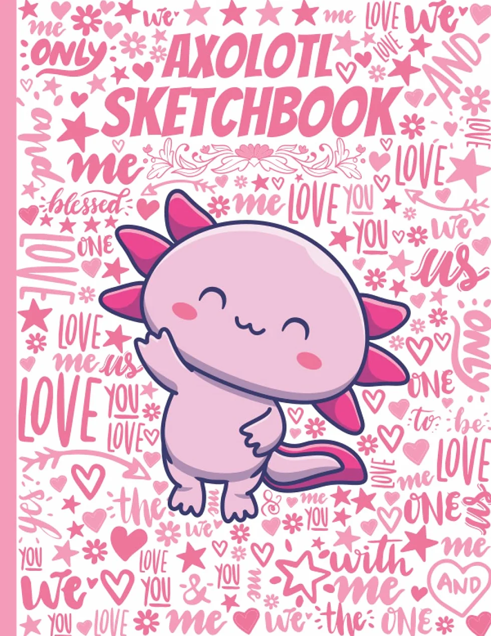 Axolotl Sketchbook: Cute Large Notebook for Drawing, Doodling, Sketching - Blank Paper 8.5 X 11 Inc - 110 Pages - Great Gift (Axolotl Amphibian)