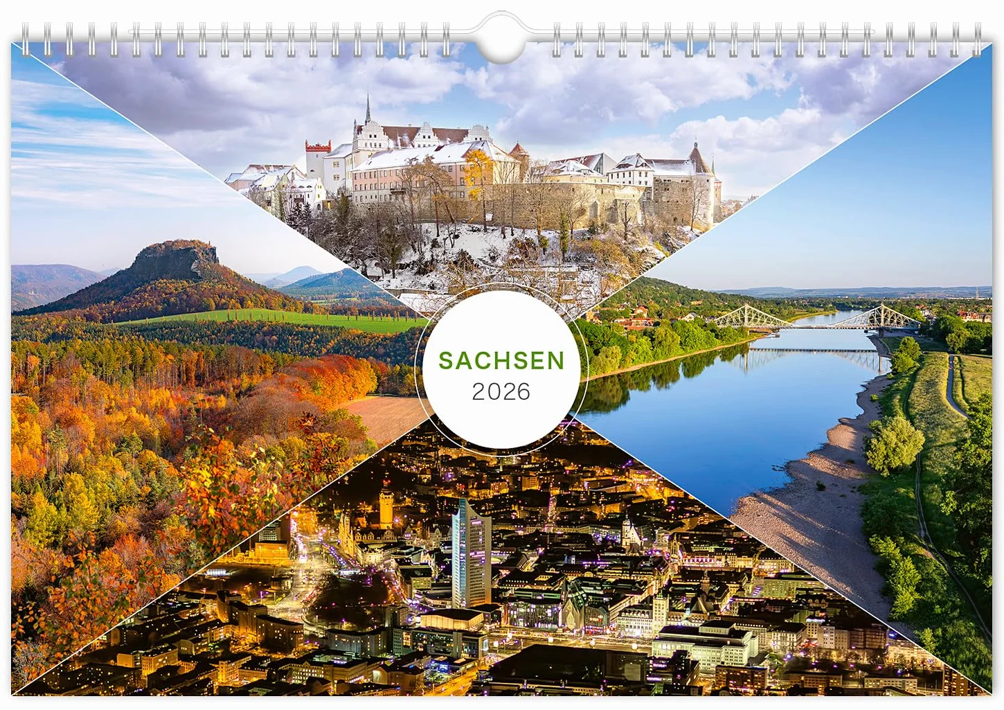 Kalender Sachsen 2026: | 30 x 20 cm | weißes Kalendarium