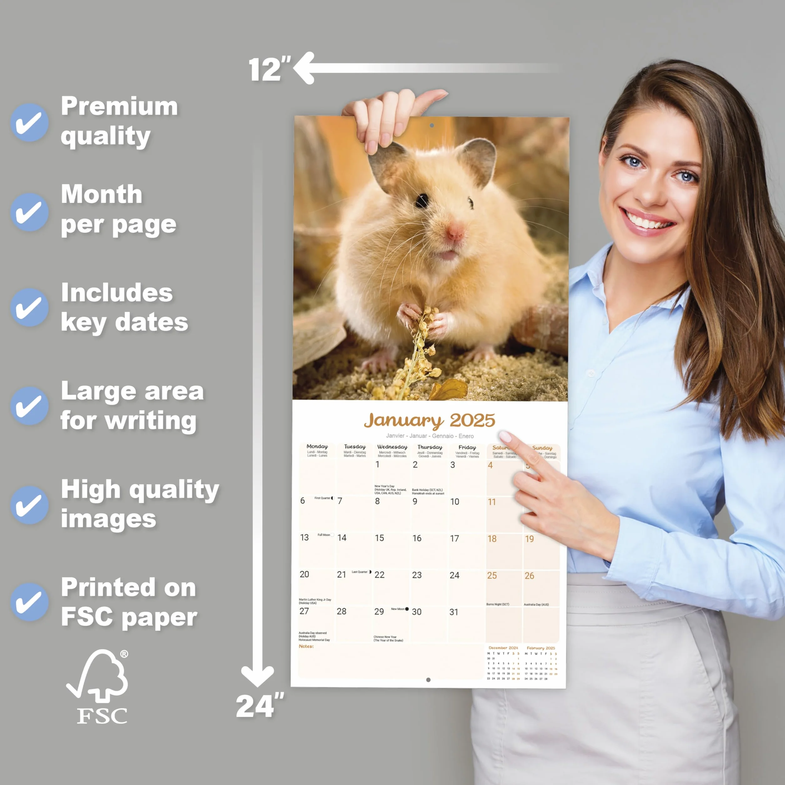 Hamsters Calendar 2025 Square Animal Wall Calendar - 16 Month: Original Avonside-Kalender [Mehrsprachig] [Kalender]
