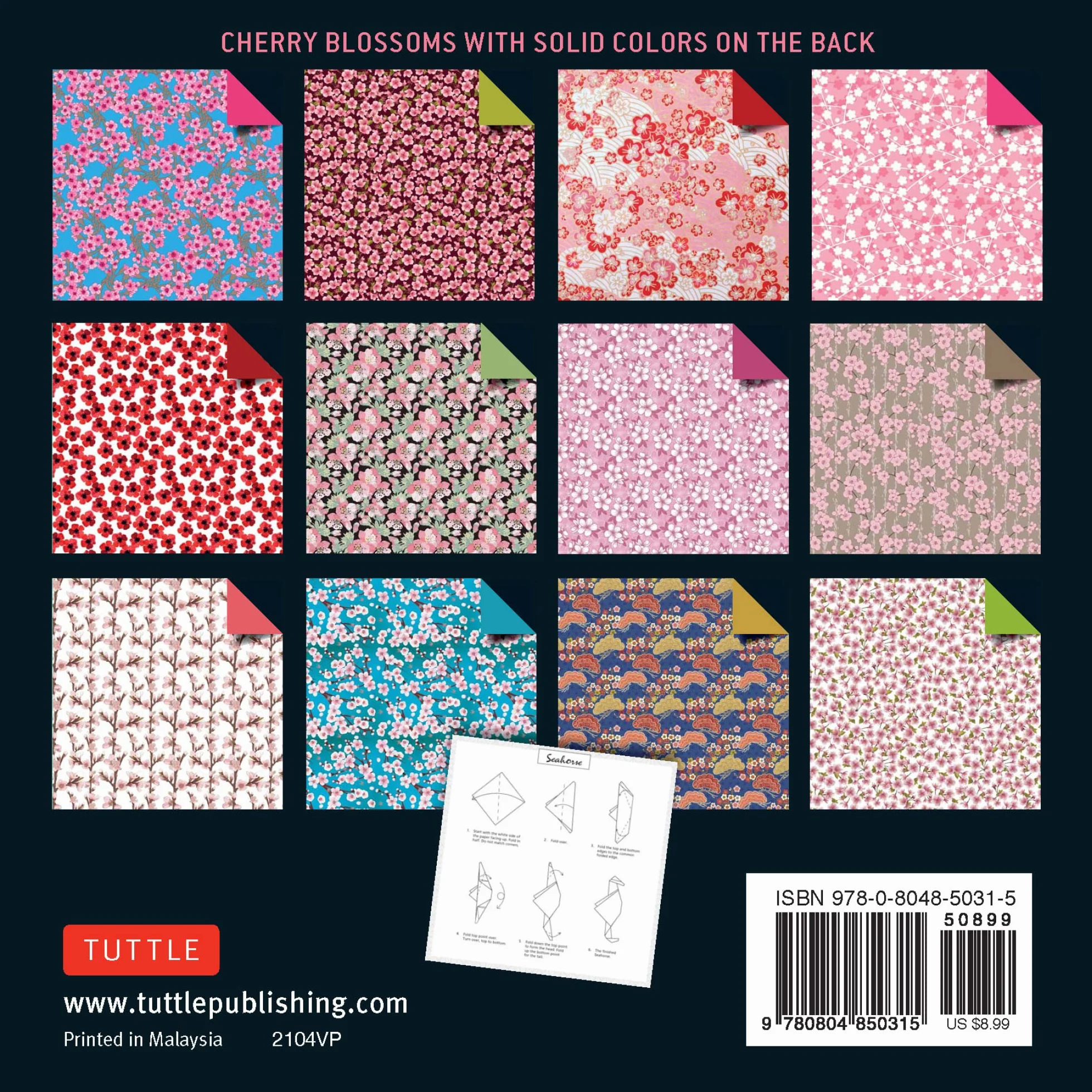 Tuttle Origami Paper Cherry Blossoms 200 Sheets 6" (15 cm) 12 Colors Instructions for 8 Projects