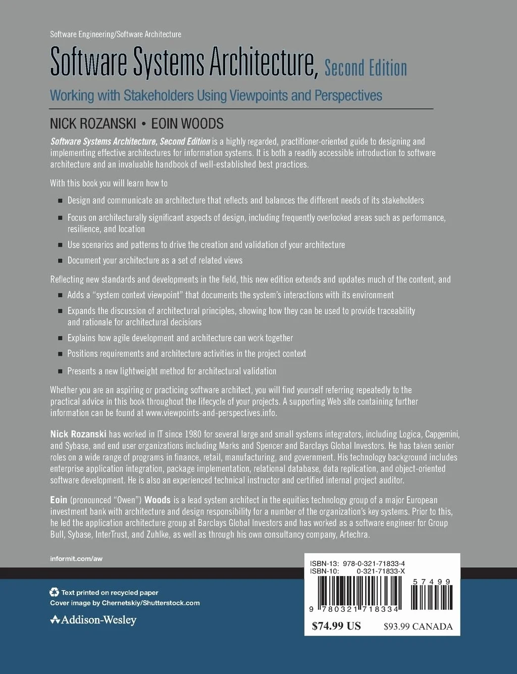 Software Systems Architecture: Working with Stakeholders Using Viewpoints and Perspectives