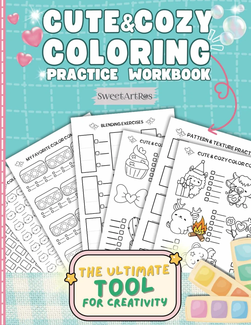 Cute & Cozy Coloring Practice Workbook: Templates for Practicing Blending, Shading, and Patterns – Perfect for Recording Color Combos, Exploring Textures, and Building Your Custom Coloring Book Guide!