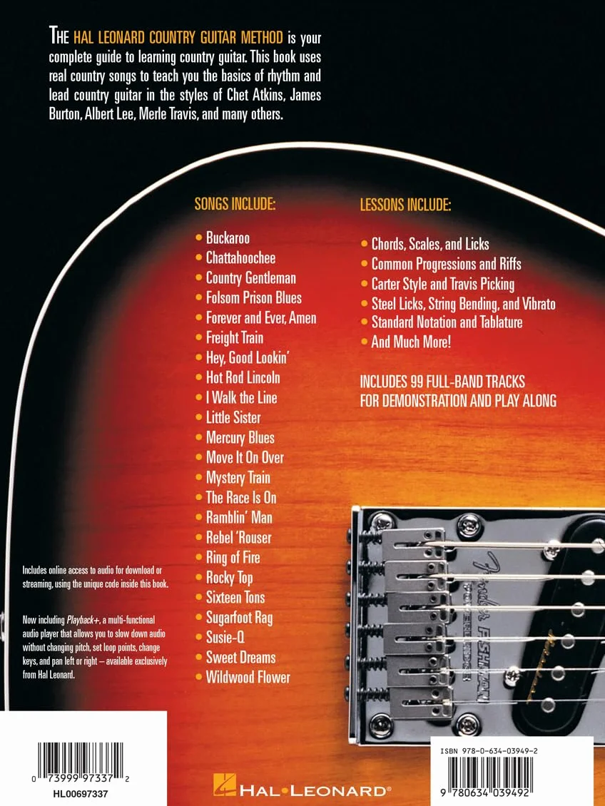 Hal leonard country guitar method guitare +cd: Learn to Play Rhythm and Lead Country Guitar with Step-by-Step Lessons and 23 Great Country Songs