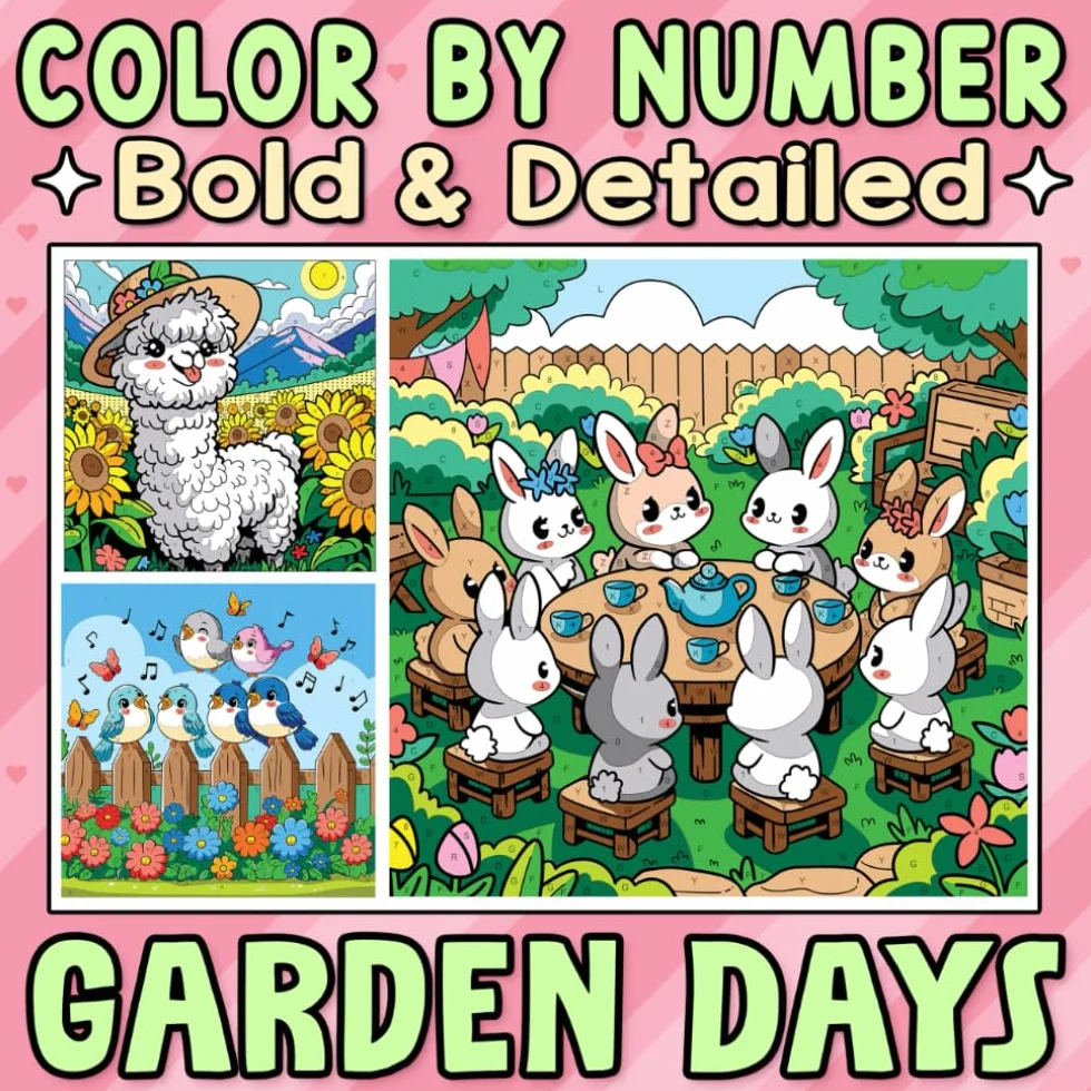 Color By Number Bold & Detailed Garden Days: A Cute and Cozy Coloring Book of Flowers, Plants, and Animals to Brighten Your Day with Relaxing Fun
